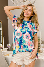 BiBi Floral Top Round Neck Ruffled Cap Short Sleeve Blouse PINK MINT e4c29bfc-e95f-4a7e-9d8c-75a843fcced6-Max Trendsi