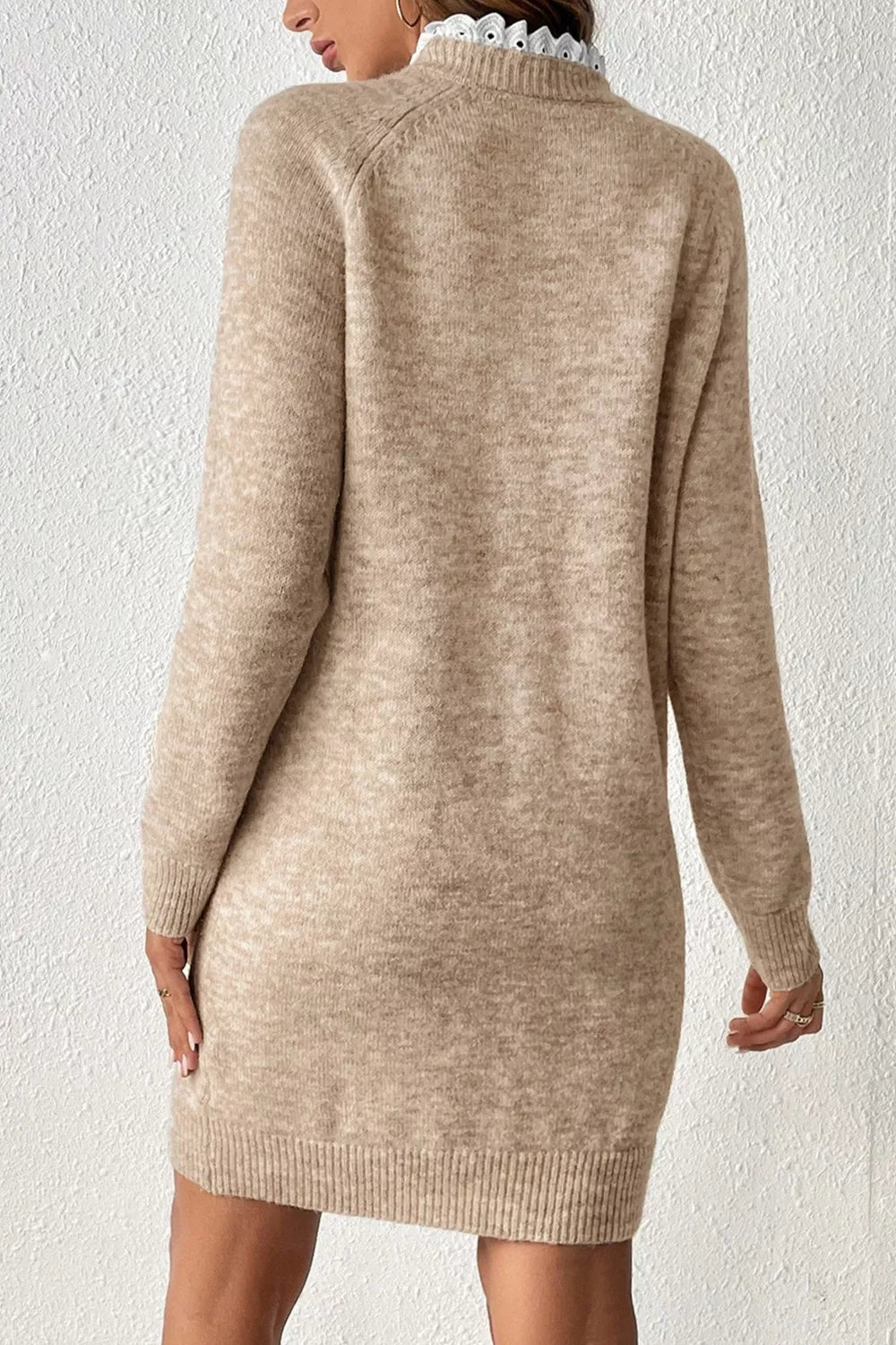 Sweater Dress Tan Ribbed Hem Raglan Long Sleeve e4c9ff39-c69d-4a51-920c-547b1bf2cbb3-Max-Origin Trendsi