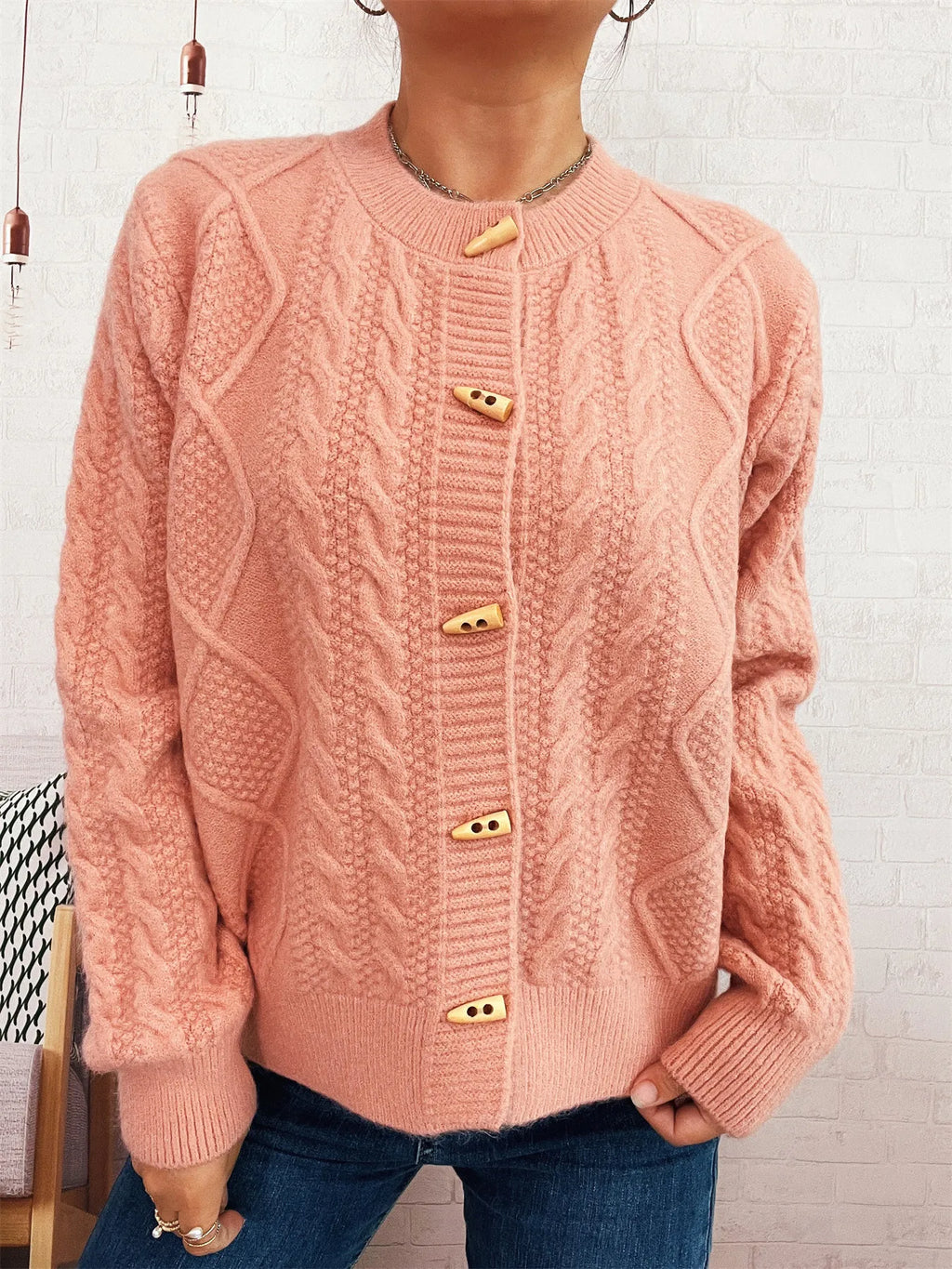Women's Cardigan Cable Knit Button-Up Long Sleeve Knitwear e4d3d93cb5884652b3a361edfbcdf2d3-Max-Origin Trendsi