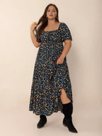 Plus Size Printed Short Sleeve Maxi Dress with Slit and Tiered Design