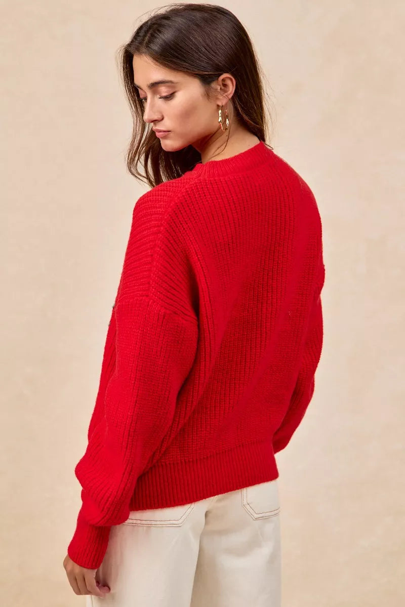 BiBi Christmas Womens Pullover Red Wreath Merry Letter Knit Top e4ecacca76ec4fe0bd21762038a6bec3-Max-Origin Trendsi