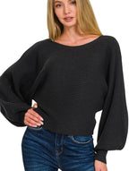 Zenana Boat Neck Sweater with Balloon Sleeves