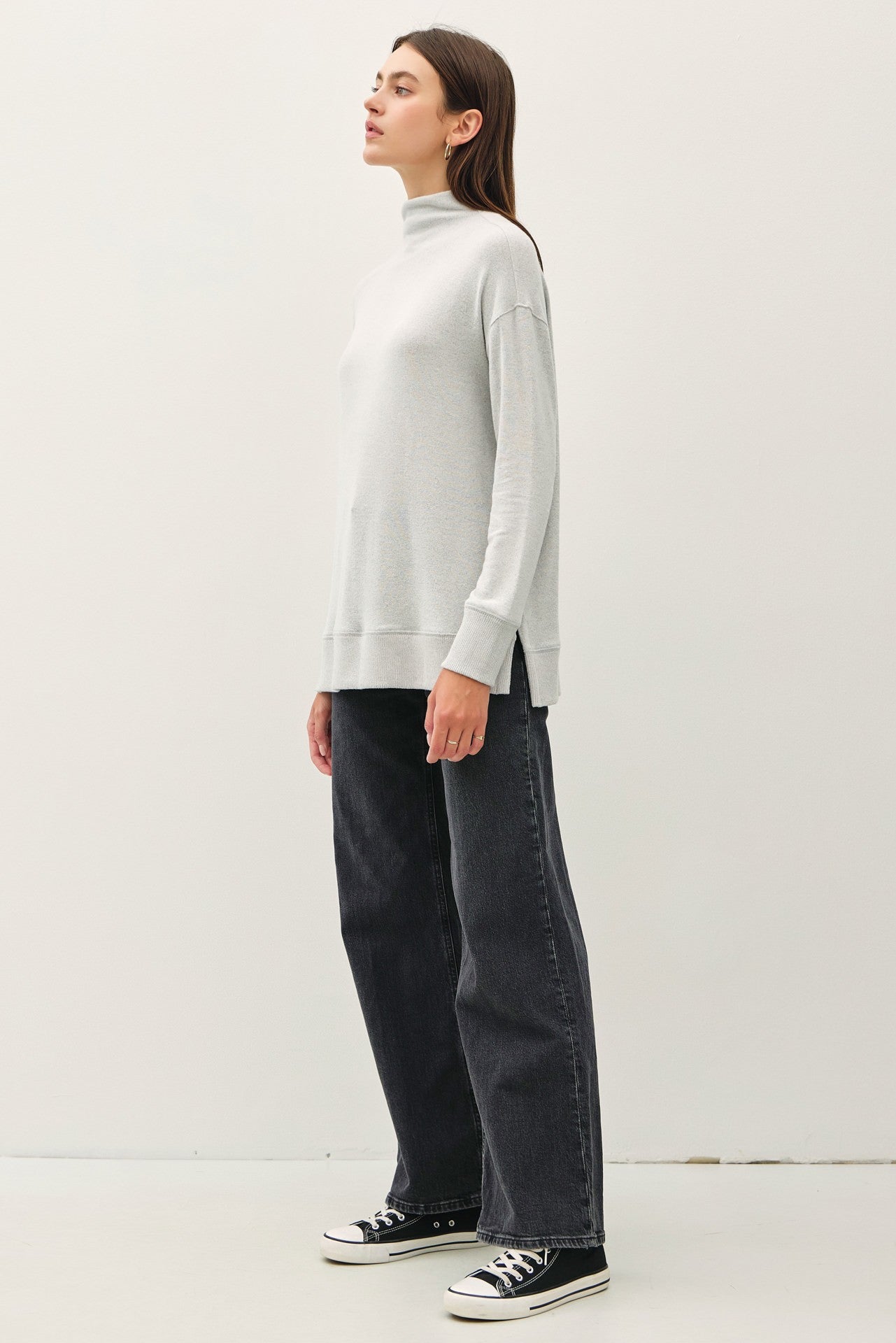 Be Cool Tunic Top Light Gray Women Side Slit Mock Neck Long Sleeve Basic Style e4f7b684-22ca-47ee-b82c-602a6ddee5ae-Max Trendsi