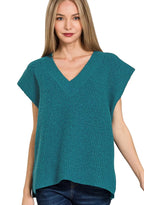 Zenana Womens Sweater Vest Teal Ribbed Slit V-Neck Short Sleeve Top TEAL e4fcd47d6fe6473ebeabf88abca47f4e-Max-Origin Trendsi