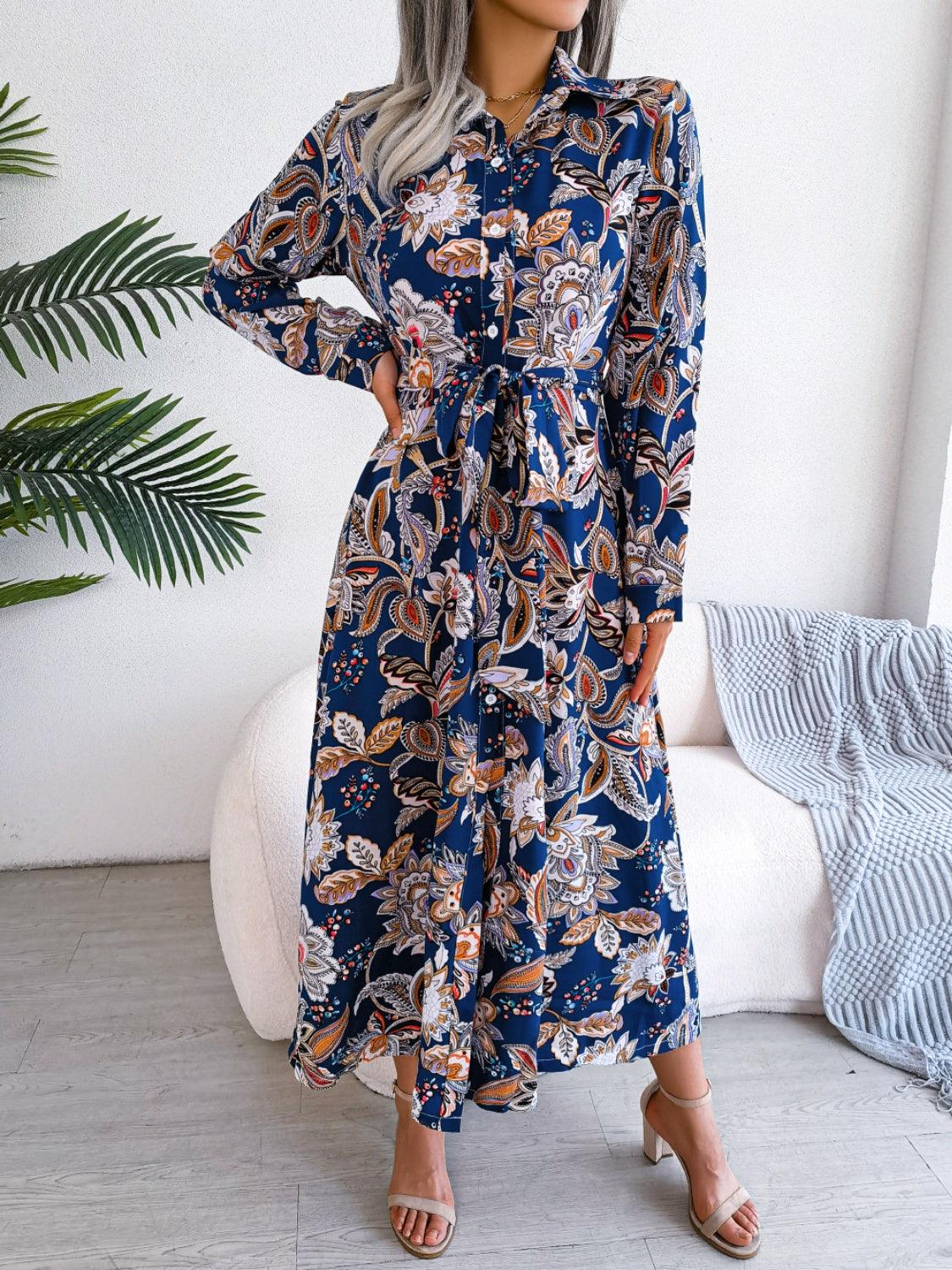 Midi Dress Floral Tied Printed Long Sleeve Shirt Dresses e504ac9d-416f-4b2b-a95b-f2ee955f6c76-Max Trendsi