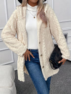 Fuzzy Hooded Coat Button Down Cable Knit Long Sleeve Outwear e5065503-9eee-4522-9a29-4465c14d1d02-Max Trendsi