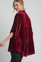 Umgee USA Pearl Babydoll Blouse Burgundy Women Half Sleeve Velvet Ruffle e50d1ca8-e7b3-4c68-ab6e-bdc86fed82d1-Max Trendsi