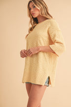 Aemi + Co Sweater Side Slit Ribbed Hem Round Neck 3/4 Sleeve e511145f-c9ee-4623-ab58-9034b2f7192c-Max Trendsi