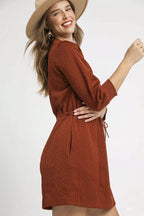 Umgee Mini Dress Cable Knit Rust Drawstring Waist Long Long with Pockets e5260f9c-069e-4815-be3b-88f5c50cfa78-Max-Origin Trendsi