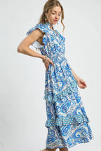 Umgee Midi Dress Royal Blue Paisley Print Ruffle Sleeve Smocked e532d0c6-d5ff-4957-814b-8850e49de0c9-Max-Origin Trendsi