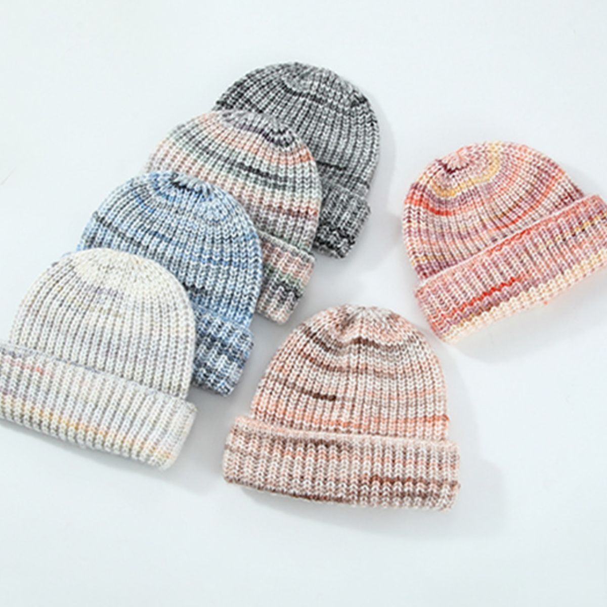 Women Knit Hat Thermal Contrast Colorblock Woolen Acrylic Blend Warm Hats