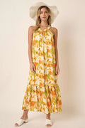 Mittoshop Maxi Satin Dress Floral Orange Watercolor Print Halter Neck ORANGE e53ca0862fad4a2eba0a86031a41ea87-Max-Origin Trendsi