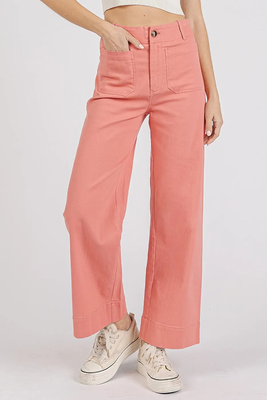 Mittoshop Wide Leg Pants Coral Pink Twill Patch Pocket High Rise e53eba9feb944d3db6e0569605990c7f-Max-Origin Trendsi