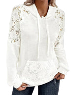 Full Size Lace Trim Waffle Knit Hoodie Plus Size