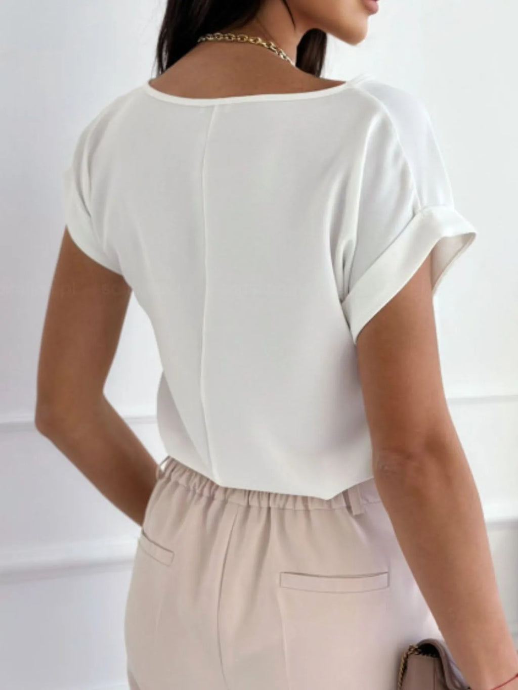 Women's T-Shirt Classic Rolled Tab Sleeve Floral Solid Tops e550851e-2f7c-4251-8fc5-7ea845ed5de3-Max-Origin Trendsi