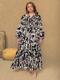 Plus Size Floral Print Maxi Dress with Balloon Sleeves
