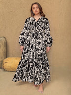 Plus Size Floral Print Maxi Dress with Balloon Sleeves