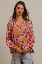 BiBi Women's Shirt Rose Floral Printed Smocked Long Sleeve Top e56be5ab81804cdf8cfe21d884ec84f8-Max-Origin Trendsi