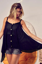BiBi Cami Top Popcorn Waffle Black Knit with Buttoned Front Oversized e56c0798aac24bdea28f157c431caf04-Max-Origin Trendsi