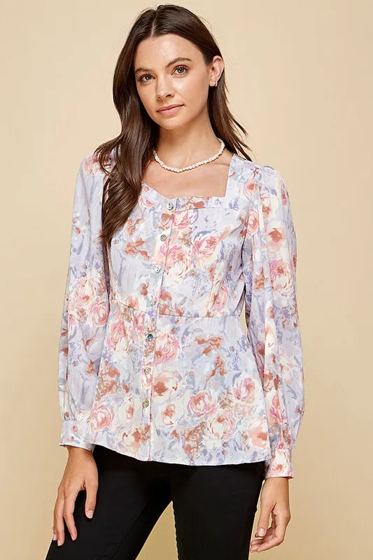 Lime 'N' Chili Floral Blouse Purple Sweetheart Neckline Ruffle Long Sleeve Top e5803075-8f9a-490f-8e75-eee6db062267-Max-Origin Trendsi