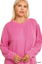 Zenana Women's Raised Rib Knit Top Fuchsia Round Neck Long Sleeve Plus Sizes e5847a53-b3d7-42ff-8ea8-8d092f359f84-Max-Origin Trendsi