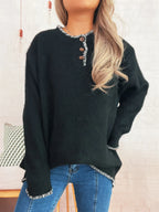 Women's Sweater Ribbed Knit Button Detail Long Sleeve Oversized Pullover e5a66a50c61d4dd58d62a41458df71e9-Max-Origin Trendsi
