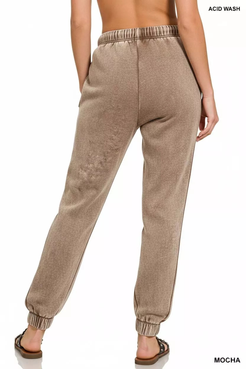 Zenana Womens Fleece Sweatpants Mocha Brown Acid Wash with Pockets e5a7ae14-01fd-4ee3-90cd-13e84044abcd-Max-Origin Trendsi