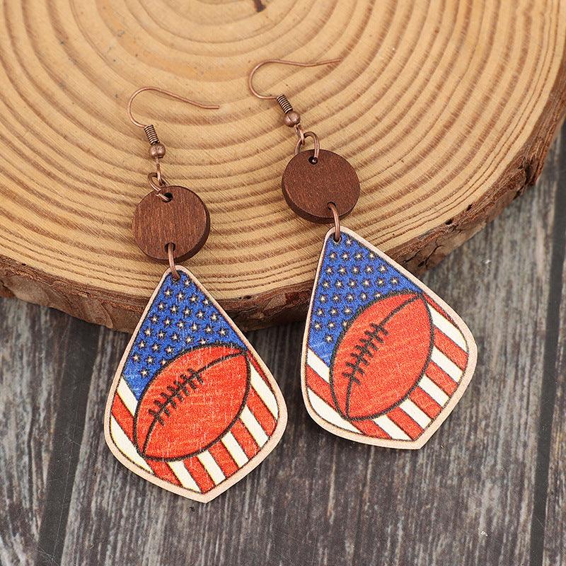 Earrings USA Pattern Ball Wooden Dangle Earrings Royal Blue One Size e5aba009-f6c6-4760-86c3-14f95deceb68-Max Trendsi