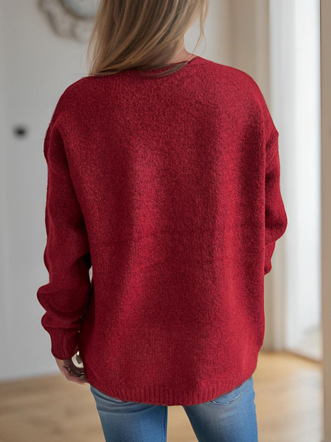 Cherry Sweater Round Neck Long Sleeve Casual Basic Knitwear e5c9532d-c0aa-4932-a282-767aeb578da7-Max Trendsi