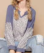 POL Waffle Knit Women Top Dusty Blue Floral Cotton Blend Long Sleeve Oversized Dusty Blue e5cc31cf-40ff-4b3a-9f5d-fffbe6ab3690-Max Trendsi