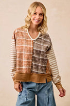 BiBi Womens Blouse Plaid And Stripe Mix And Match Top With Open Seam e5d3224517374c32bbb6f3c115de5d5c-Max-Origin Trendsi
