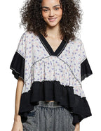 POL Floral Print V-Neck Woven Blouse with Gentle Gathers Women’s S-L