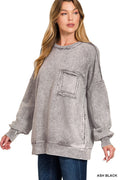 Zenana Halo Washed French Terry Sweatshirt with Exposed Seams