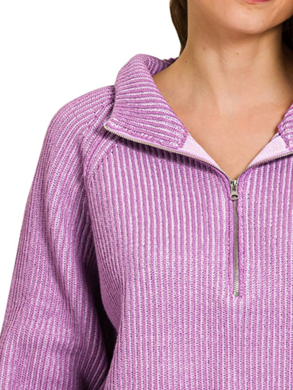 Zenana Womens Sweater Violet Ribbed Two Tone Half Zip Collared e62bcd0b-83d9-44c5-8eb5-5f5d917995d0-Max-Origin Trendsi