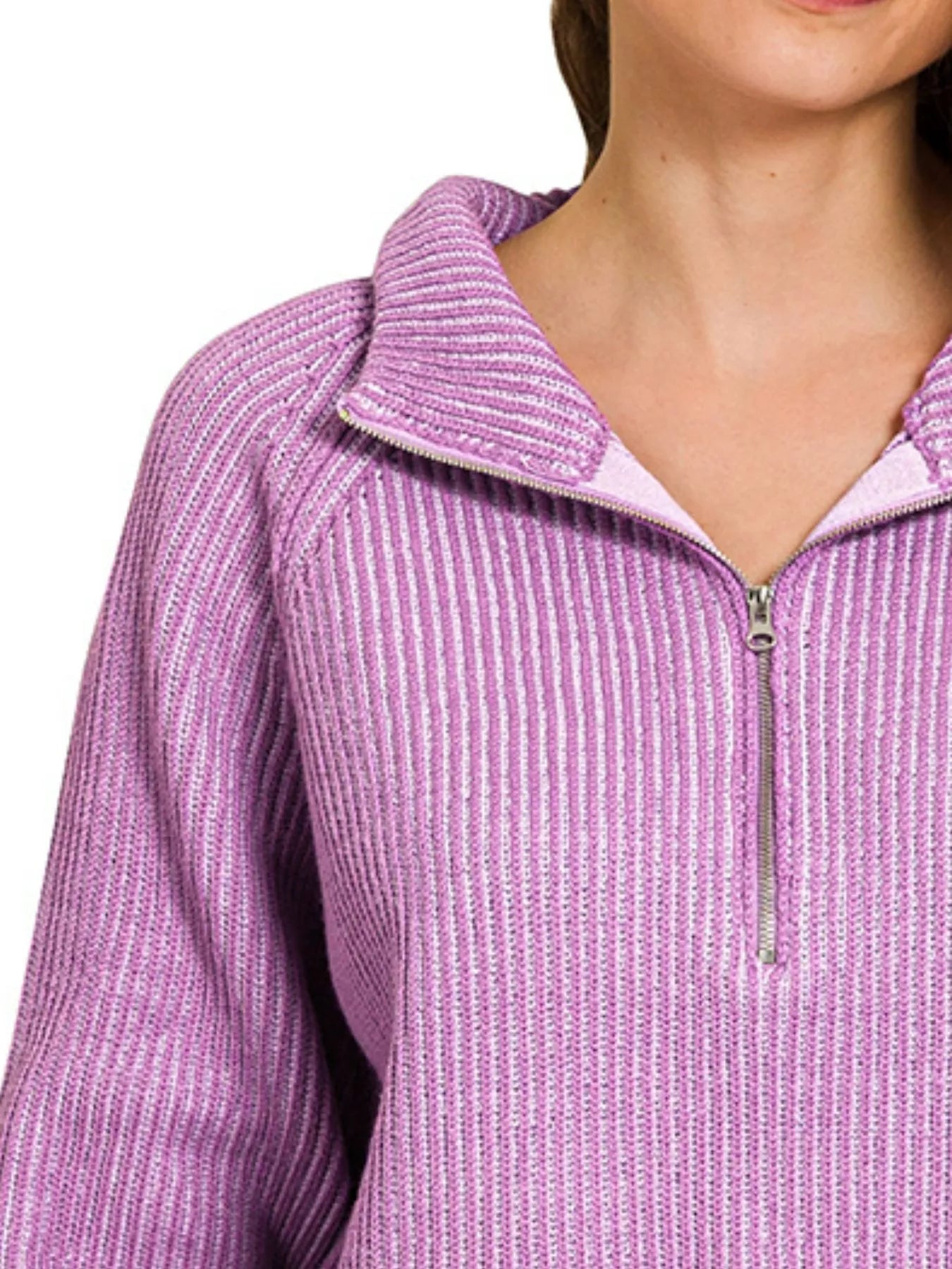 Zenana Womens Sweater Violet Ribbed Two Tone Half Zip Collared e62bcd0b-83d9-44c5-8eb5-5f5d917995d0-Max-Origin Trendsi