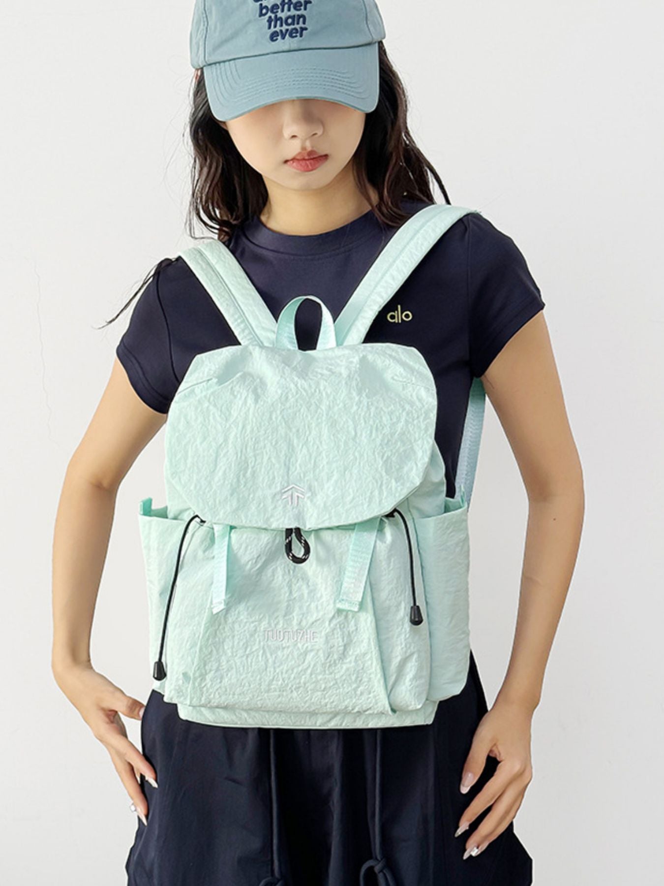 Lightweight Crinkled Medium Backpack Bag Made of PU Leather