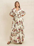 Plus Size Floral Flutter Sleeve Maxi Dress with Button-Front Detail