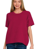 Zenana Lightweight Viscose Round-Neck Short Sleeve Sweater for Transitional Weather