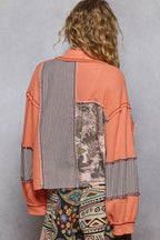 POL Jacket Orange Collared Patchwork Stripe Multi-Pattern Contrast Stitching e64e9f2b-ed1a-4980-a795-0e12393f97cb-Max-Origin Trendsi