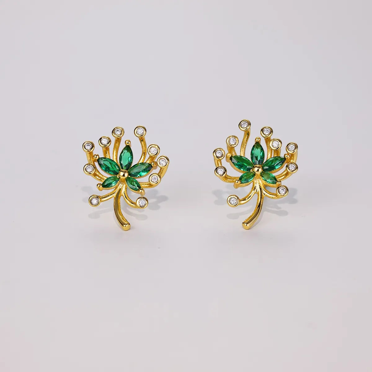 18K Gold-Plated Stud Earrings Flower Green Moissanite Stone 925 Sterling Silver e65025a0-f644-45b9-bbc6-a90550d32145-Max-Origin Trendsi