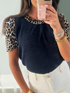 Leopard Print Short Sleeve Blouse