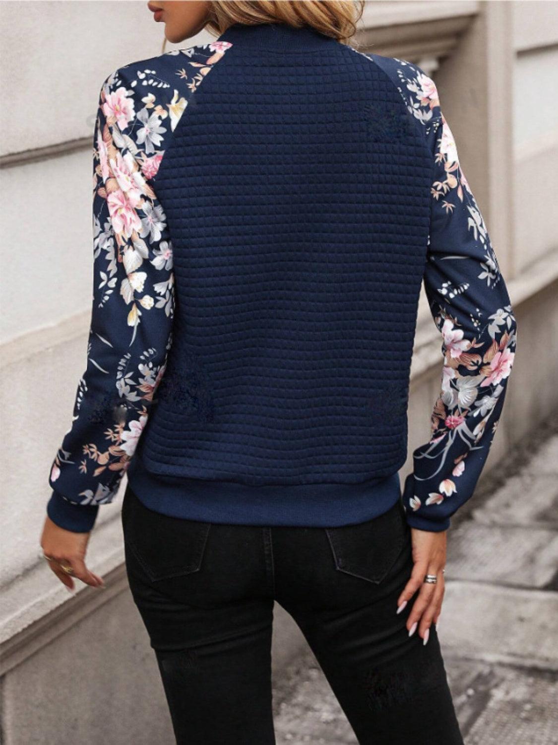 Zip Up Jacket Floral Print Long Sleeve Outwear e652f6d4-dbad-422f-a363-4d70b9513c91-Max Trendsi