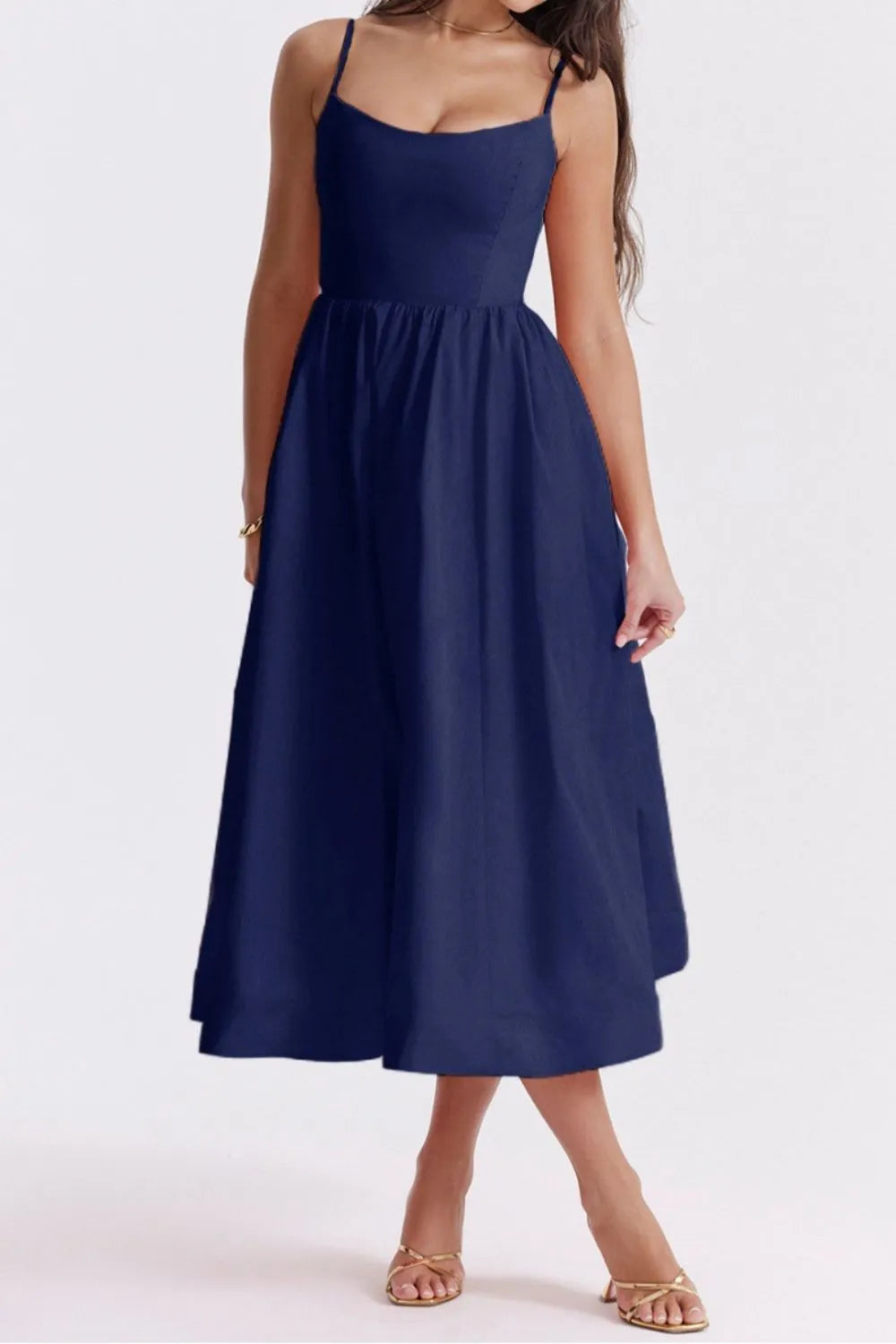 Floral Midi Dress Spaghetti Strap Ruched Zipper High Waisted Dark Blue e655c362-327e-491b-8125-6ed11c37bfe4-Max-Origin Trendsi