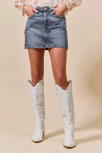 SO ME Denim Mini Skirt Washed with Pockets Casual Skirts e6596b7b5894407c9774ec43b0765146-Max-Origin Trendsi