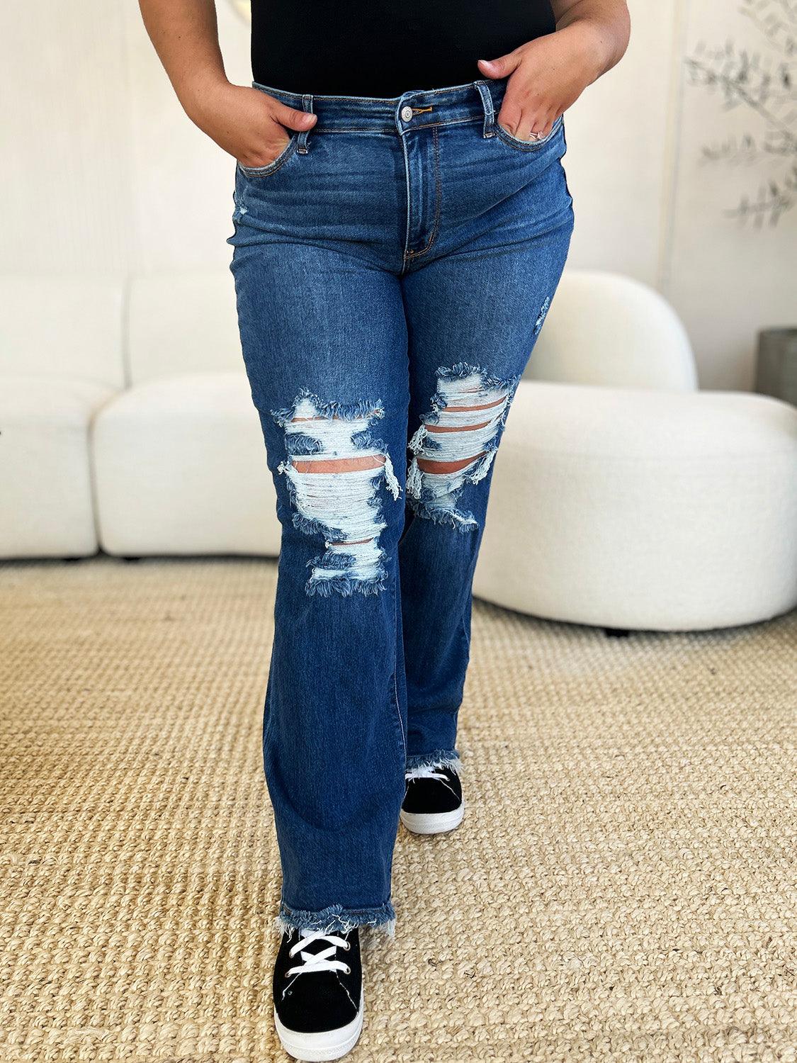Denim Pants Judy Blue Plus Size Mid Rise Distressed Raw Hem Jeans e668b191-9baa-45a1-adc7-f57e82c7b0aa-Max Trendsi