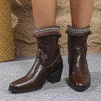 Women's Boots Western Embroidered Trim with Block Heel Pu Leather Shoes Brown e66e1fe59a2548e4bf9d6989668b5b96-Max-Origin Trendsi