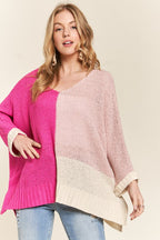 ADORA Women's Sweater Hot Pink Color Block Pattern Long Sleeve Pullover e66e4757-9e82-4f03-a377-083c8a4a4094-Max Trendsi