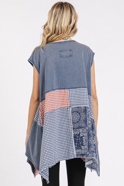 Mittoshop T-shirt Patchwork Mineral Washed Cap Short Sleeve Top e673868c-b3fb-4c81-b8ea-793a9b58cbc5-Min Trendsi