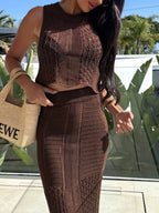 Crop Top and Slit Skirt Outfit Set Openwork Knit Round Neck Summer 2 Pcs e6741fc2-d619-49fb-8cde-fab8dbe3eca8-Max-Origin Trendsi