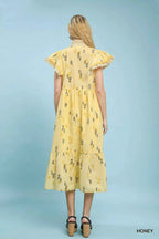 Umgee Floral Ruffle Sleeve Tiered Midi Dress